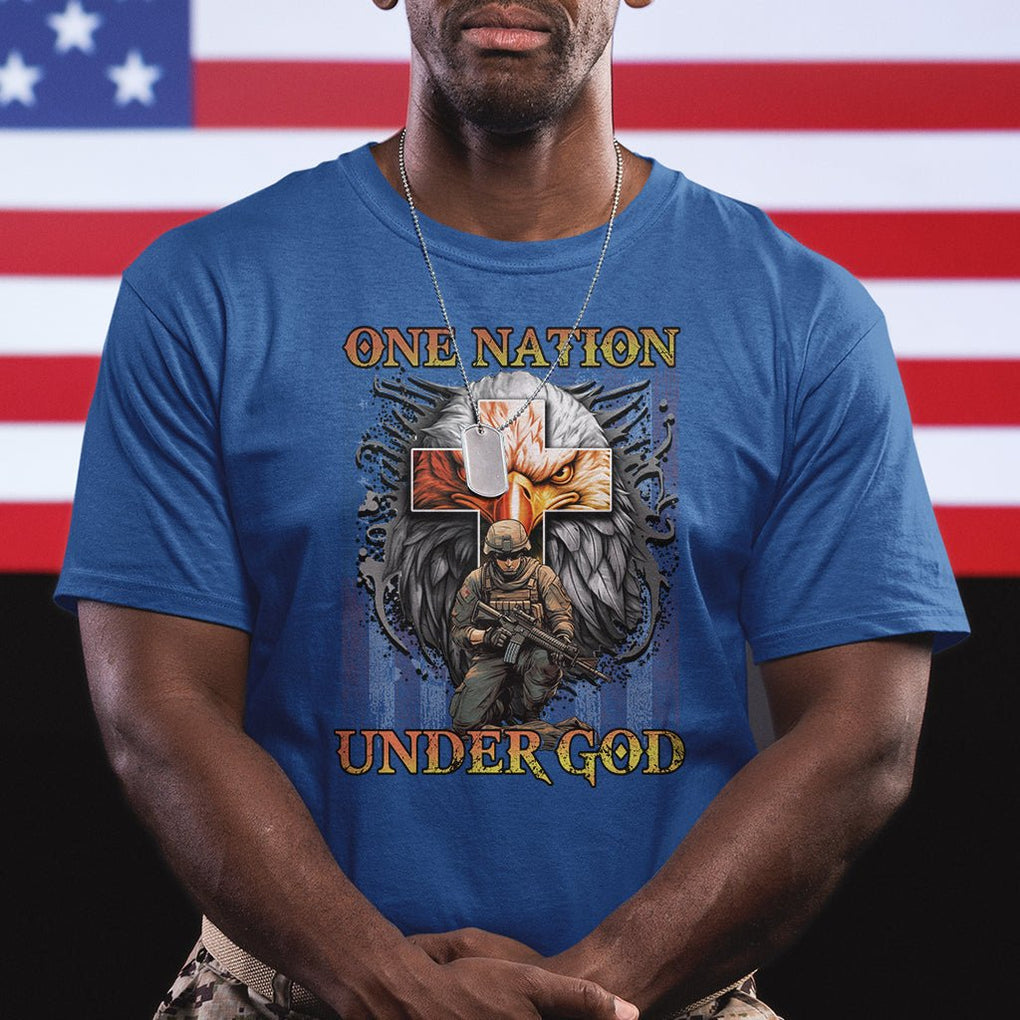 American Patriotic T Shirt One Nation Under God Christian Cross Bald Eagle TS02 Printyourwear