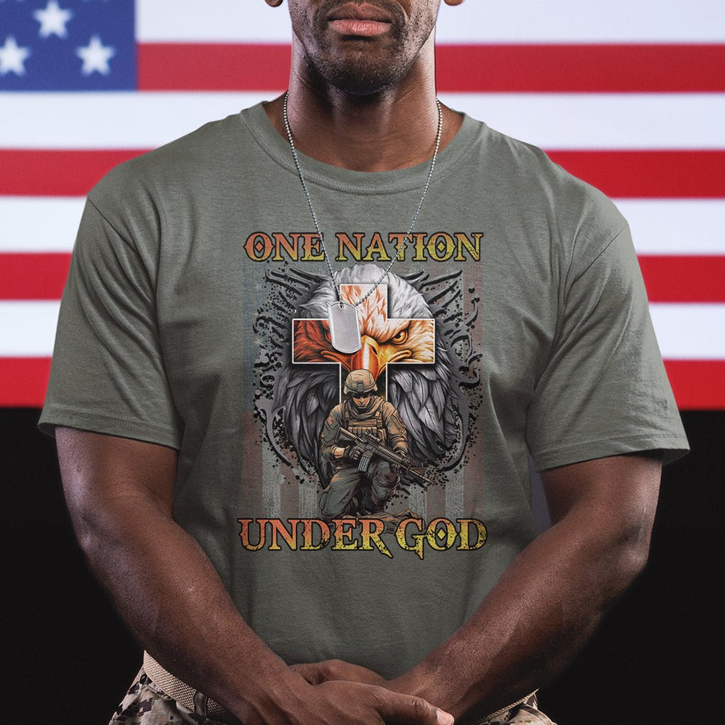 American Patriotic T Shirt One Nation Under God Christian Cross Bald Eagle TS02 Printyourwear