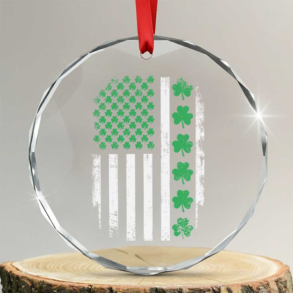 American Shamrock Flag Crystal Glass Ornament Lucky St Patricks Day TS02 Transparent Glass 3'' Circle Print Your Wear