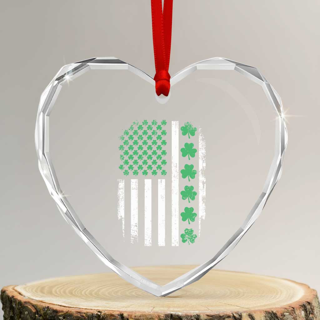 American Shamrock Flag Heart Crystal Glass Ornament Lucky St Patricks Day TS02 Transparent Glass 3'' Heart Print Your Wear