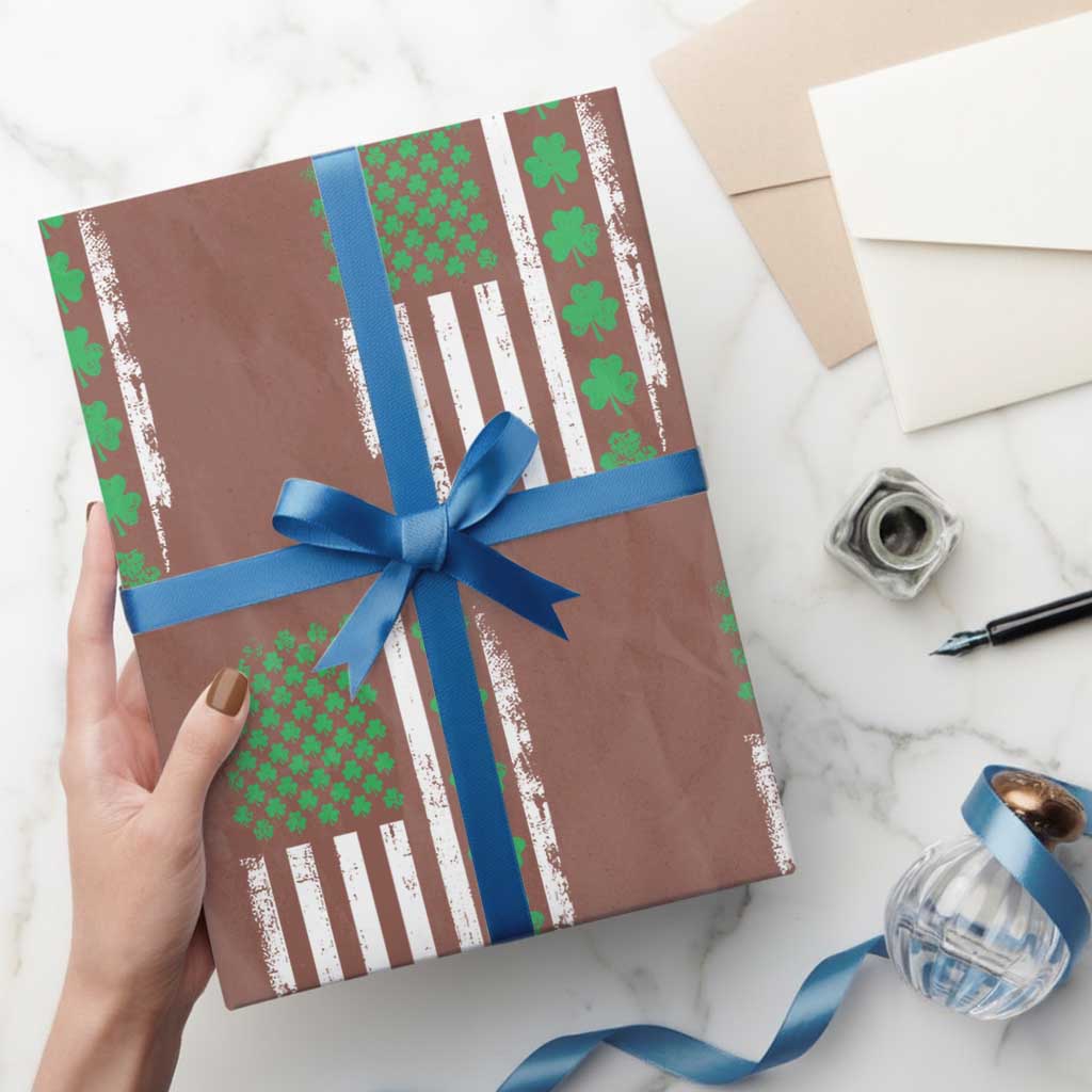 American Shamrock Flag Wrapping Paper Roll Lucky St Patricks Day TS02 Mocha Print Your Wear