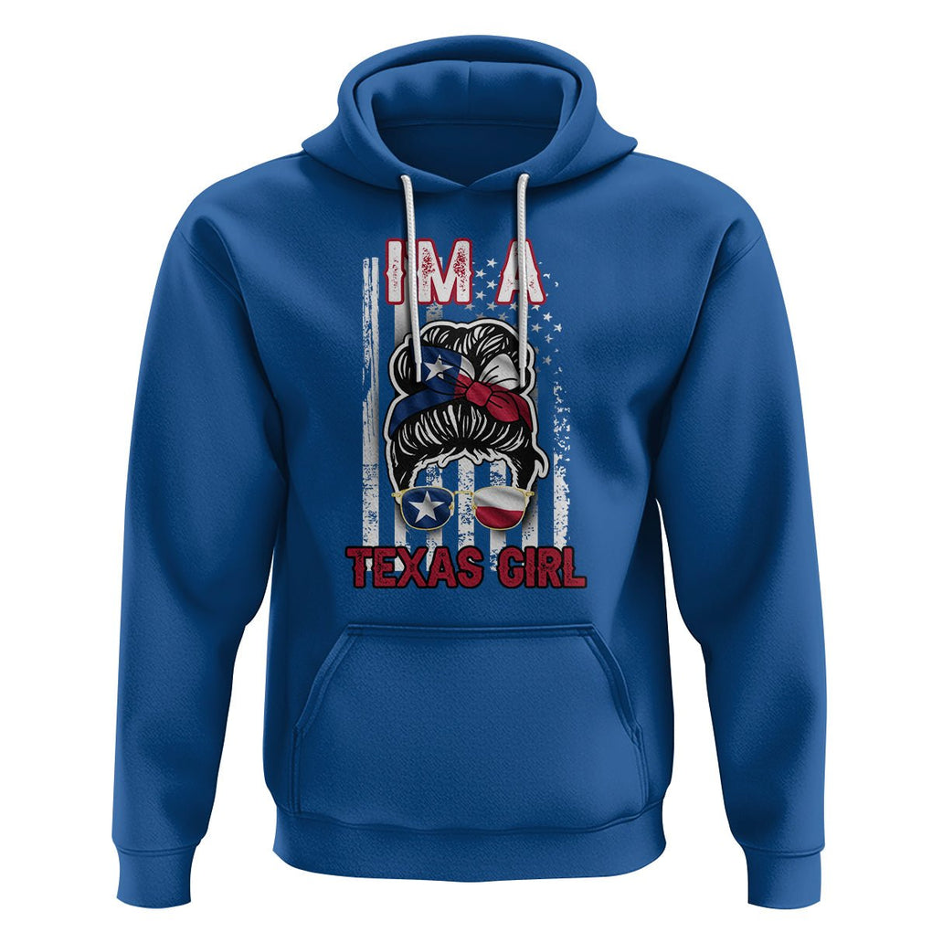 American Texan Hoodie I'm A Texas Girl Messy Bun US Flag Texas Flag TS02 Royal Blue Printyourwear