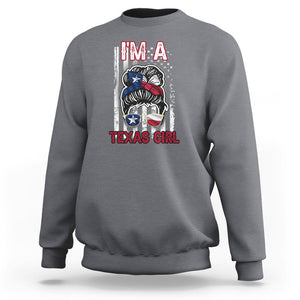 American Texan Sweatshirt I'm A Texas Girl Messy Bun US Flag Texas Flag TS02 Charcoal Printyourwear