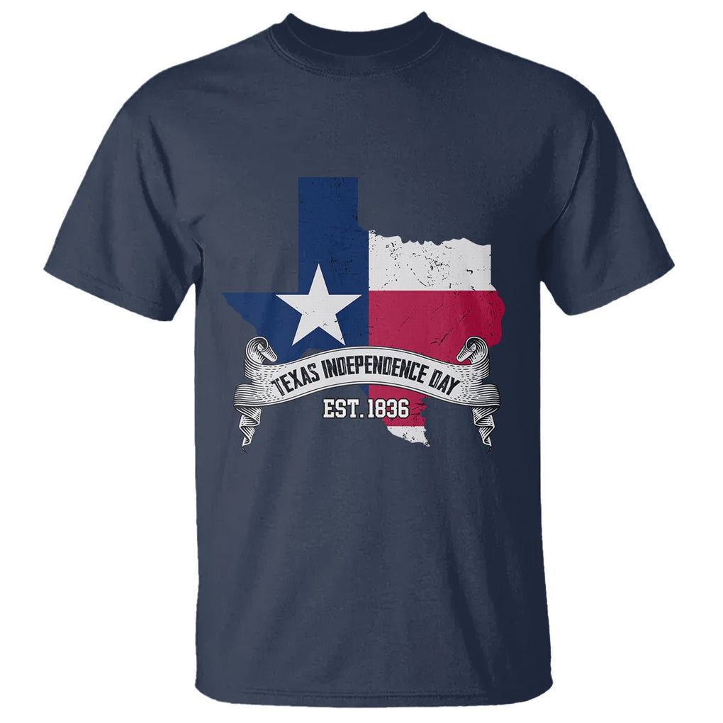 American Texan T Shirt Texas Independence Day 1836 Pride Flag Map TS02 Navy Printyourwear