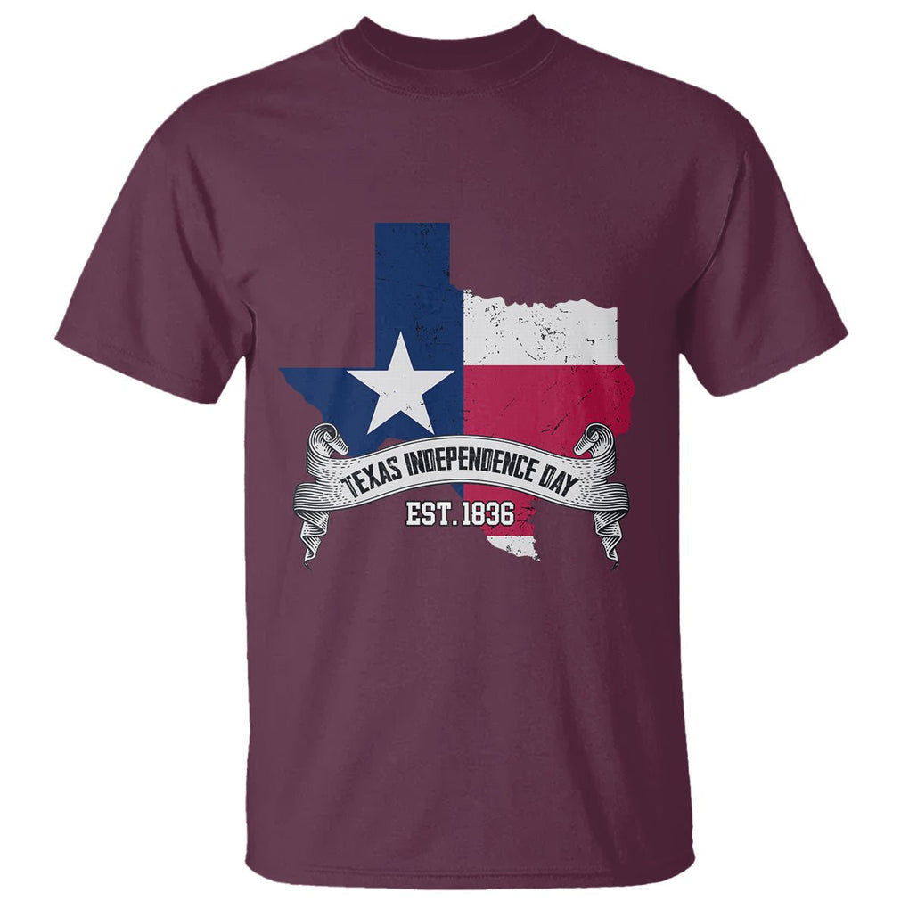 American Texan T Shirt Texas Independence Day 1836 Pride Flag Map TS02 Maroon Printyourwear