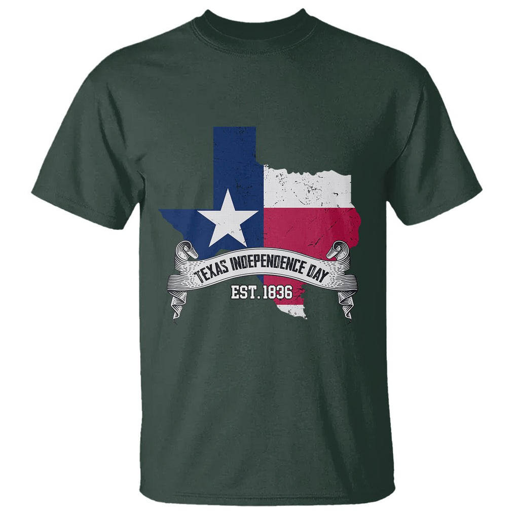 American Texan T Shirt Texas Independence Day 1836 Pride Flag Map TS02 Dark Forest Green Printyourwear