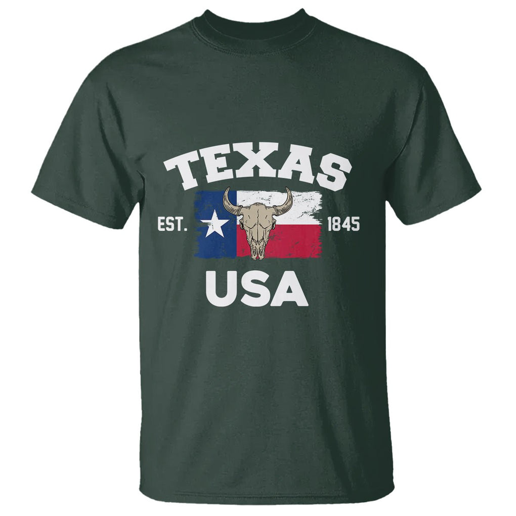 American Texan T Shirt Vintage Texas Flag USA EST 1845 Longhorns Souvenir TS02 Dark Forest Green Printyourwear