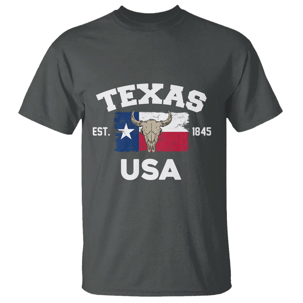 American Texan T Shirt Vintage Texas Flag USA EST 1845 Longhorns Souvenir TS02 Dark Heather Printyourwear