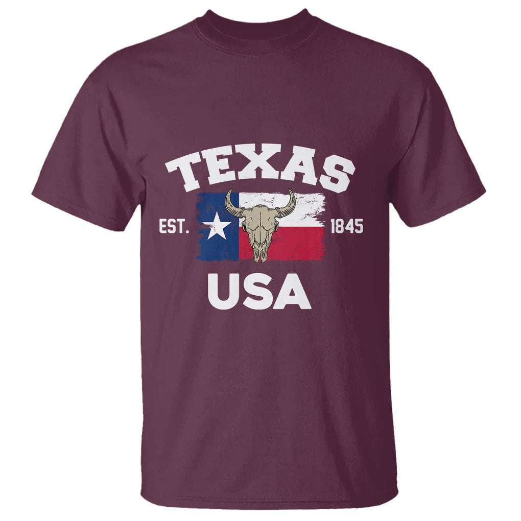 American Texan T Shirt Vintage Texas Flag USA EST 1845 Longhorns Souvenir TS02 Maroon Printyourwear