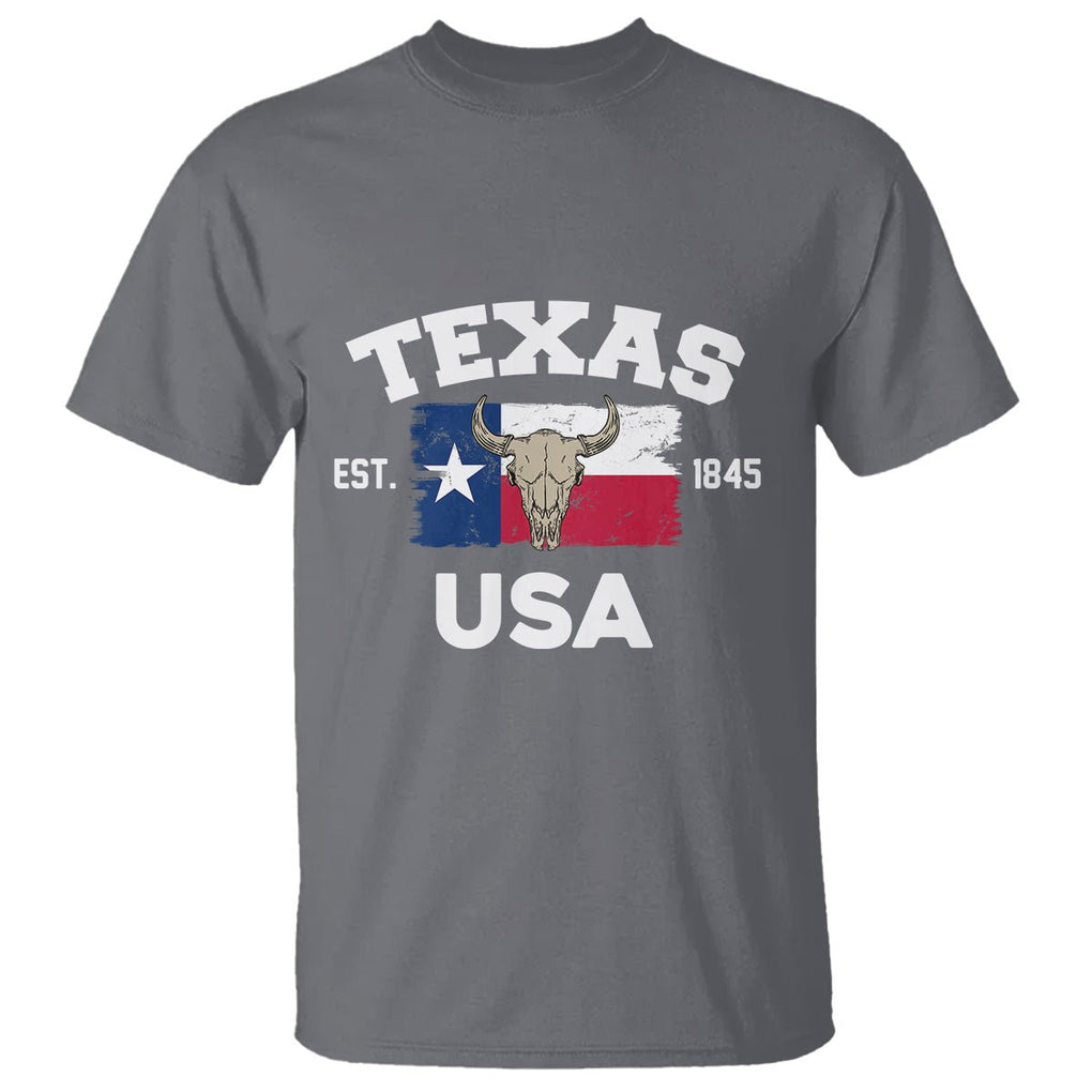 American Texan T Shirt Vintage Texas Flag USA EST 1845 Longhorns Souvenir TS02 Charcoal Printyourwear