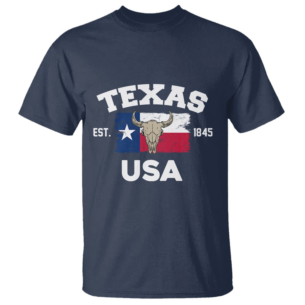 American Texan T Shirt Vintage Texas Flag USA EST 1845 Longhorns Souvenir TS02 Navy Printyourwear