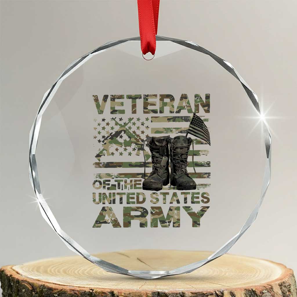 American Veteran Crystal Glass Ornament Of The US Army Camouflage Flag - Print Your Wear