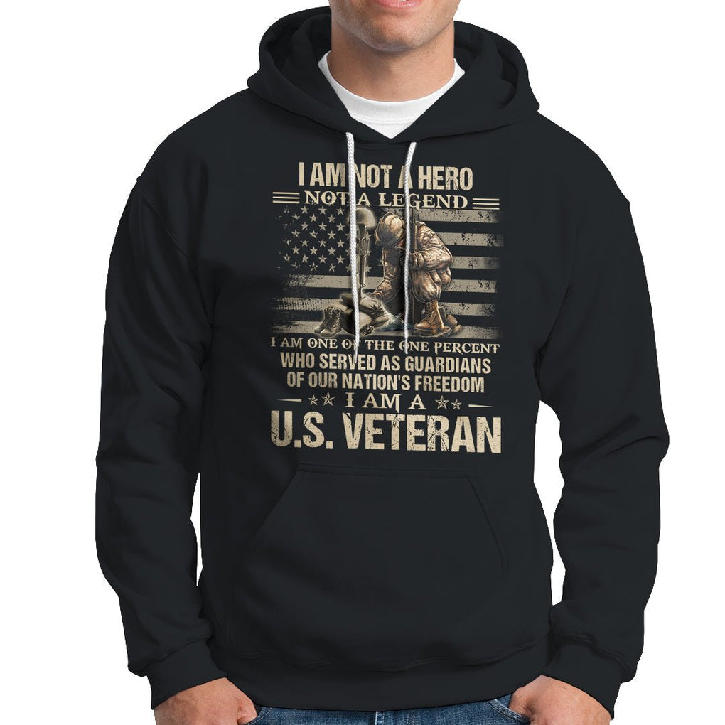 American Veteran Hoodie I Am Not A Hero Not A Legend US Flag Soldier Combat Boots And Dog Tags TS02 Dark Heather Printyourwear