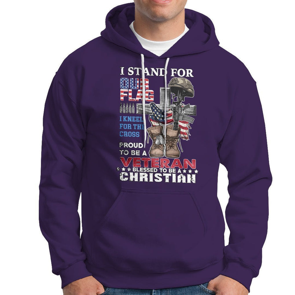 American Veteran Hoodie I Stand For Our Flag I Kneel For The Cross Blessed To Be Christian TS02 Printyourwear