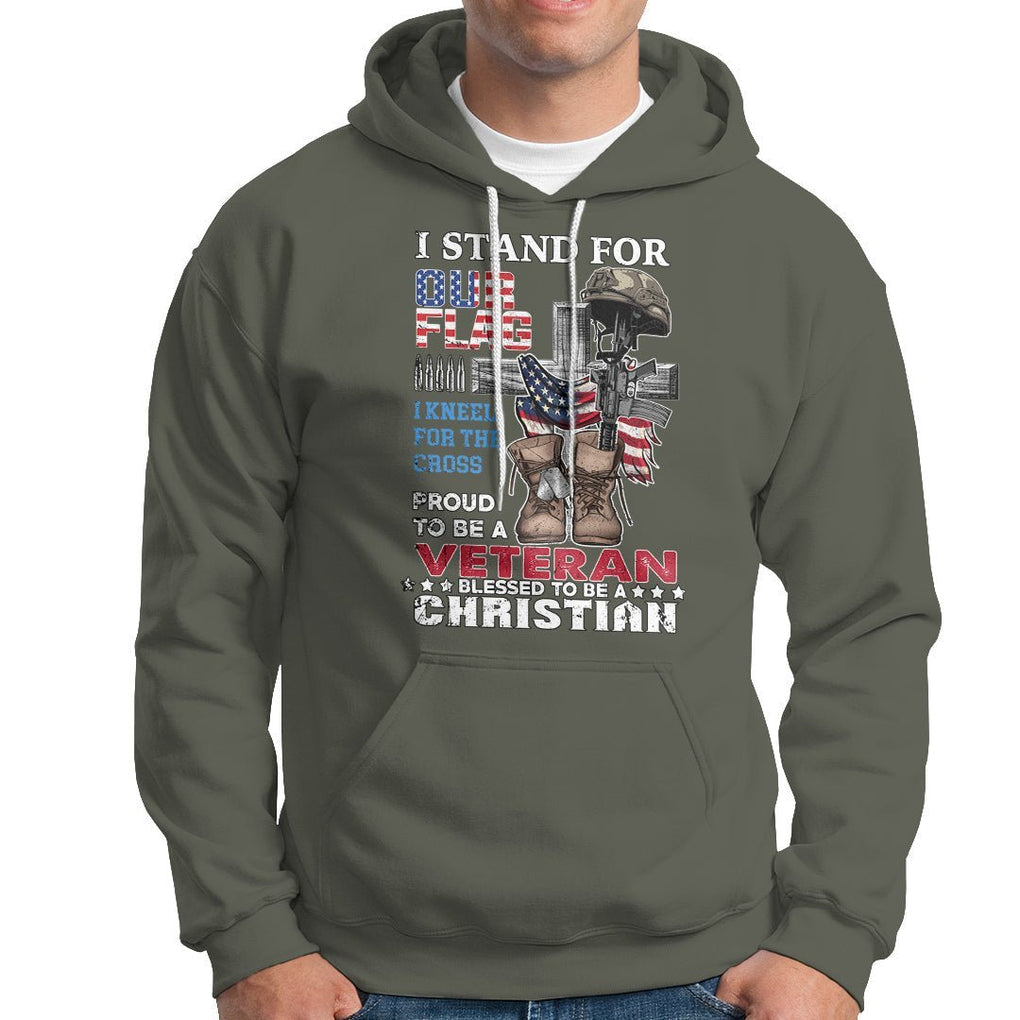 American Veteran Hoodie I Stand For Our Flag I Kneel For The Cross Blessed To Be Christian TS02 Printyourwear