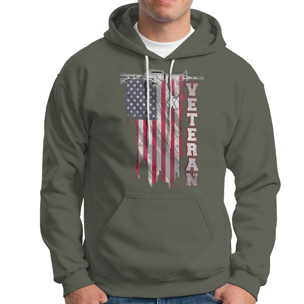 American Veteran Hoodie US Flag With Rifle And Dog Tags TS02 Printyourwear