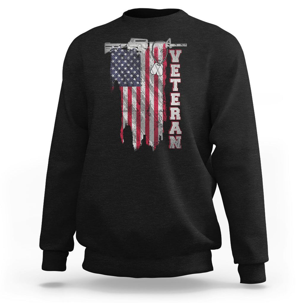American Veteran Sweatshirt US Flag With Rifle And Dog Tags TS02 Dark Heather Printyourwear