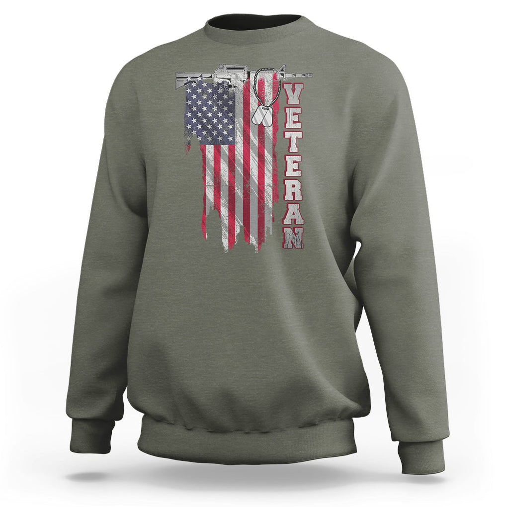 American Veteran Sweatshirt US Flag With Rifle And Dog Tags TS02 Printyourwear