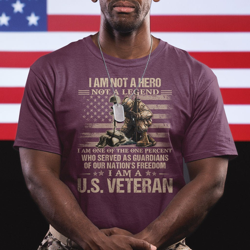 American Veteran T Shirt I Am Not A Hero Not A Legend US Flag Soldier Combat Boots And Dog Tags TS02 Printyourwear