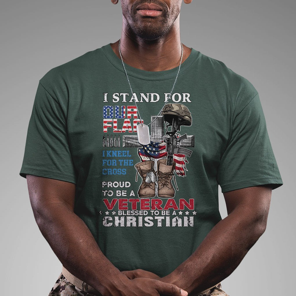 American Veteran T Shirt I Stand For Our Flag I Kneel For The Cross Blessed To Be Christian TS02 Printyourwear