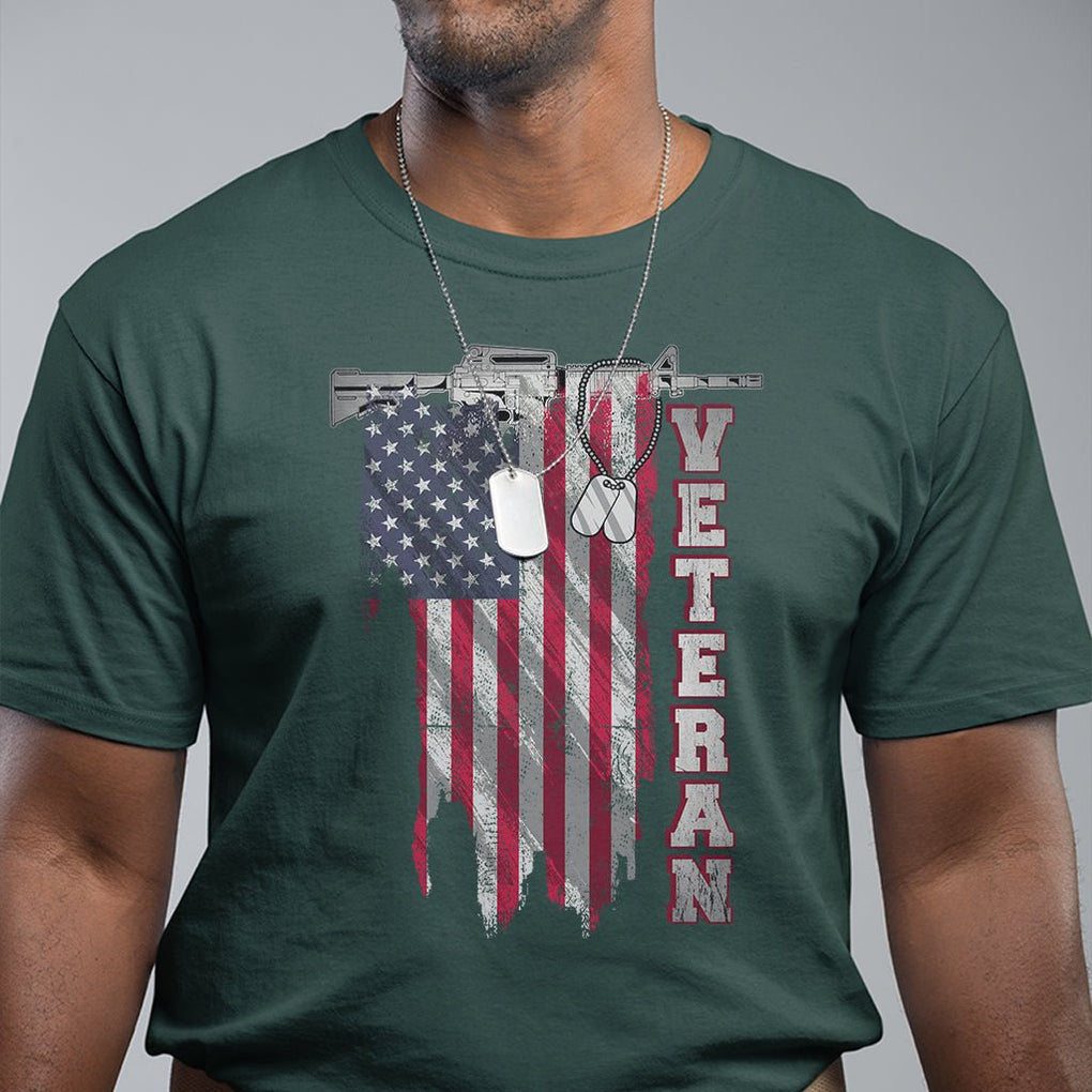 American Veteran T Shirt US Flag With Rifle And Dog Tags TS02 Printyourwear
