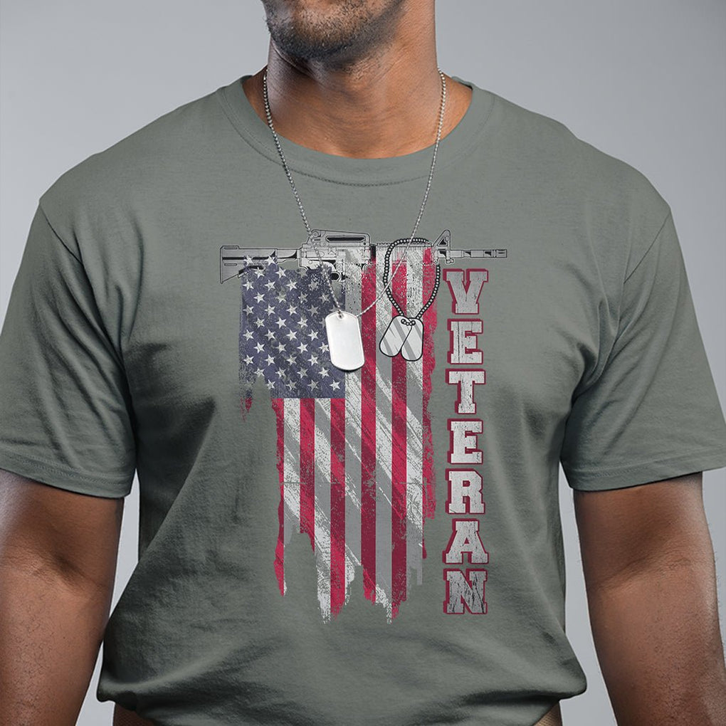 American Veteran T Shirt US Flag With Rifle And Dog Tags TS02 Printyourwear
