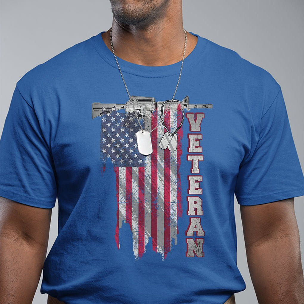 American Veteran T Shirt US Flag With Rifle And Dog Tags TS02 Printyourwear