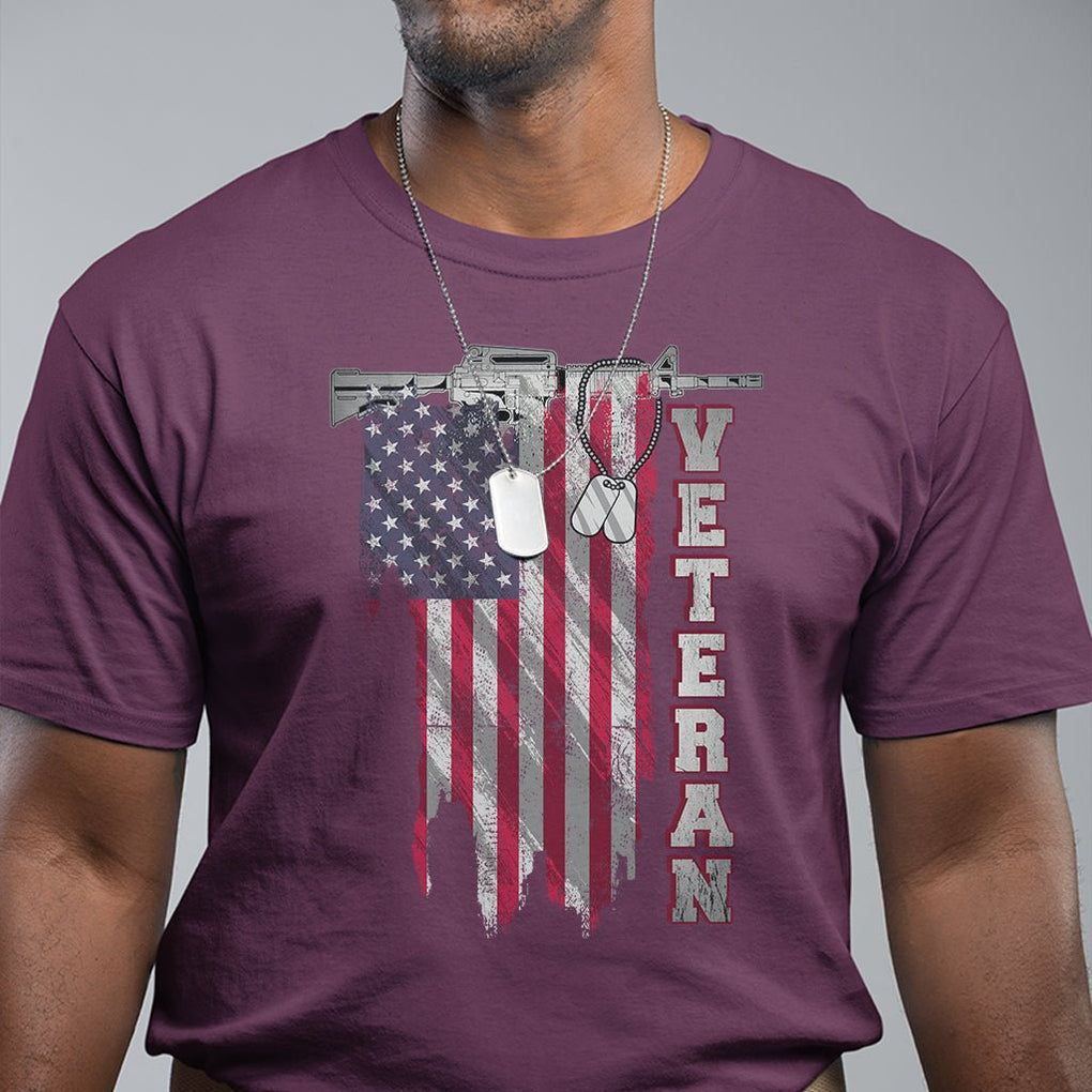 American Veteran T Shirt US Flag With Rifle And Dog Tags TS02 Printyourwear