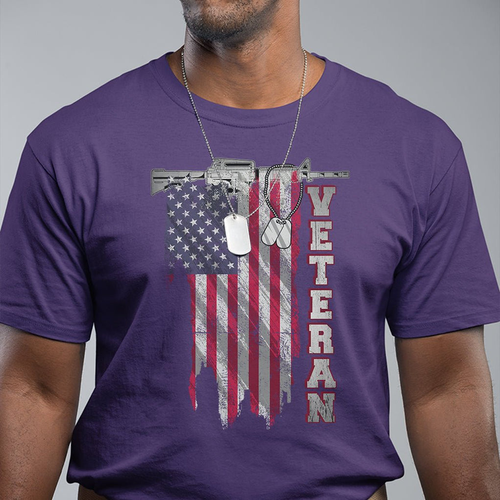 American Veteran T Shirt US Flag With Rifle And Dog Tags TS02 Printyourwear