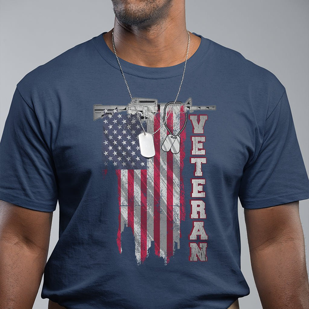 American Veteran T Shirt US Flag With Rifle And Dog Tags TS02 Printyourwear