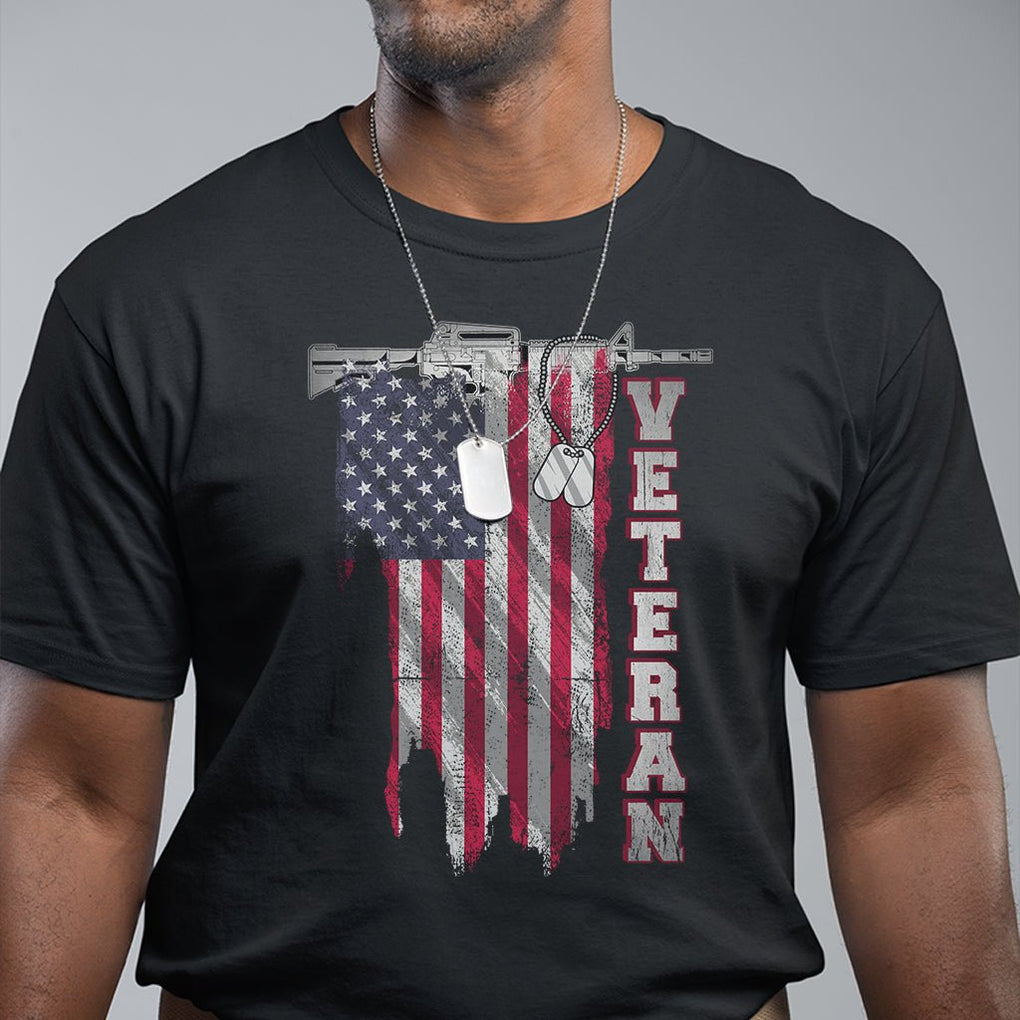 American Veteran T Shirt US Flag With Rifle And Dog Tags TS02 Dark Heather Printyourwear