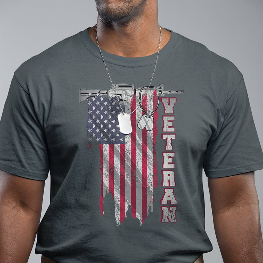 American Veteran T Shirt US Flag With Rifle And Dog Tags TS02 Printyourwear