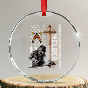 American Welder Crystal Glass Ornament Welding USA Flag Christian Cross TS02 Transparent Glass 3'' Circle Print Your Wear