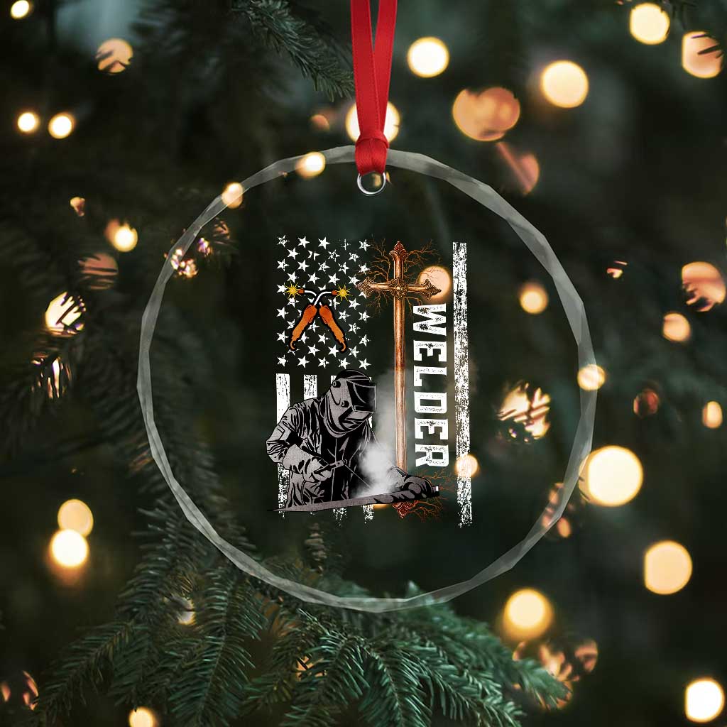 American Welder Crystal Glass Ornament Welding USA Flag Christian Cross TS02 Print Your Wear