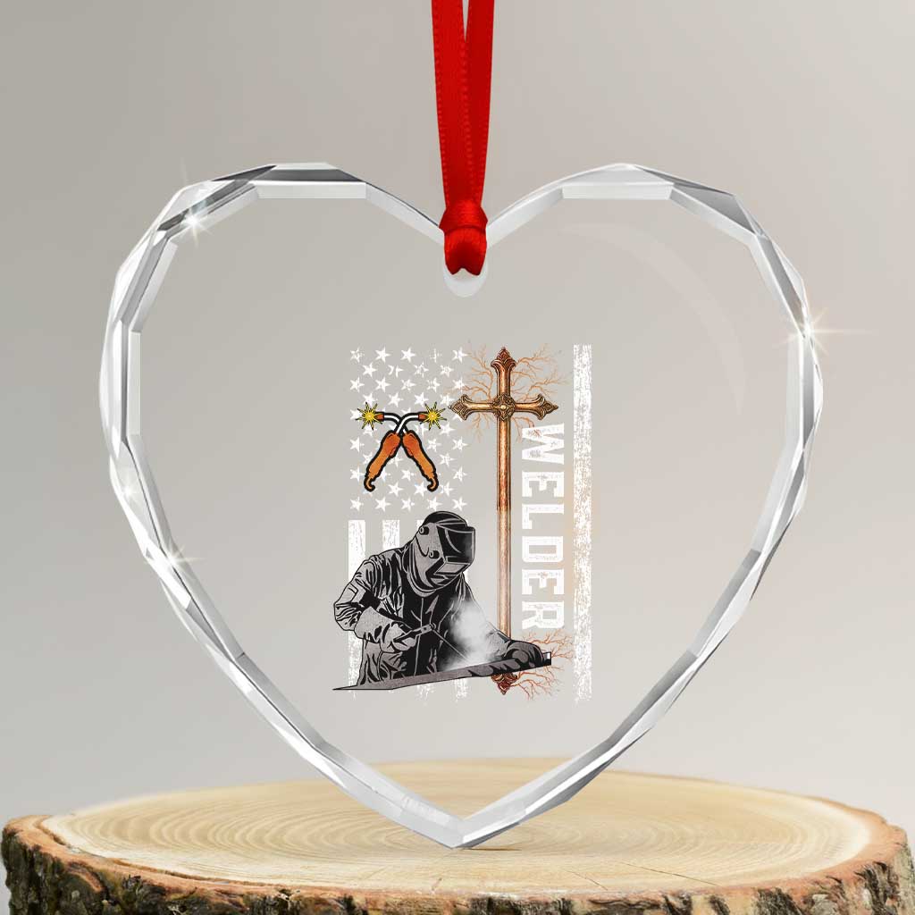 American Welder Heart Crystal Glass Ornament Welding USA Flag Christian Cross TS02 Transparent Glass 3'' Heart Print Your Wear