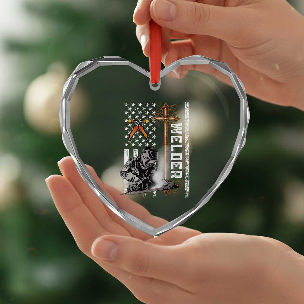 American Welder Heart Crystal Glass Ornament Welding USA Flag Christian Cross TS02 Print Your Wear