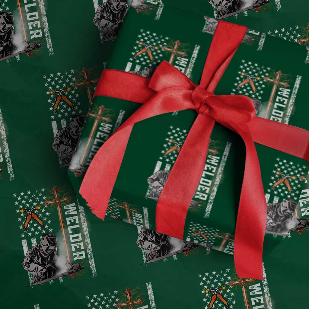 American Welder Wrapping Paper Roll Welding USA Flag Christian Cross TS02 Green Print Your Wear