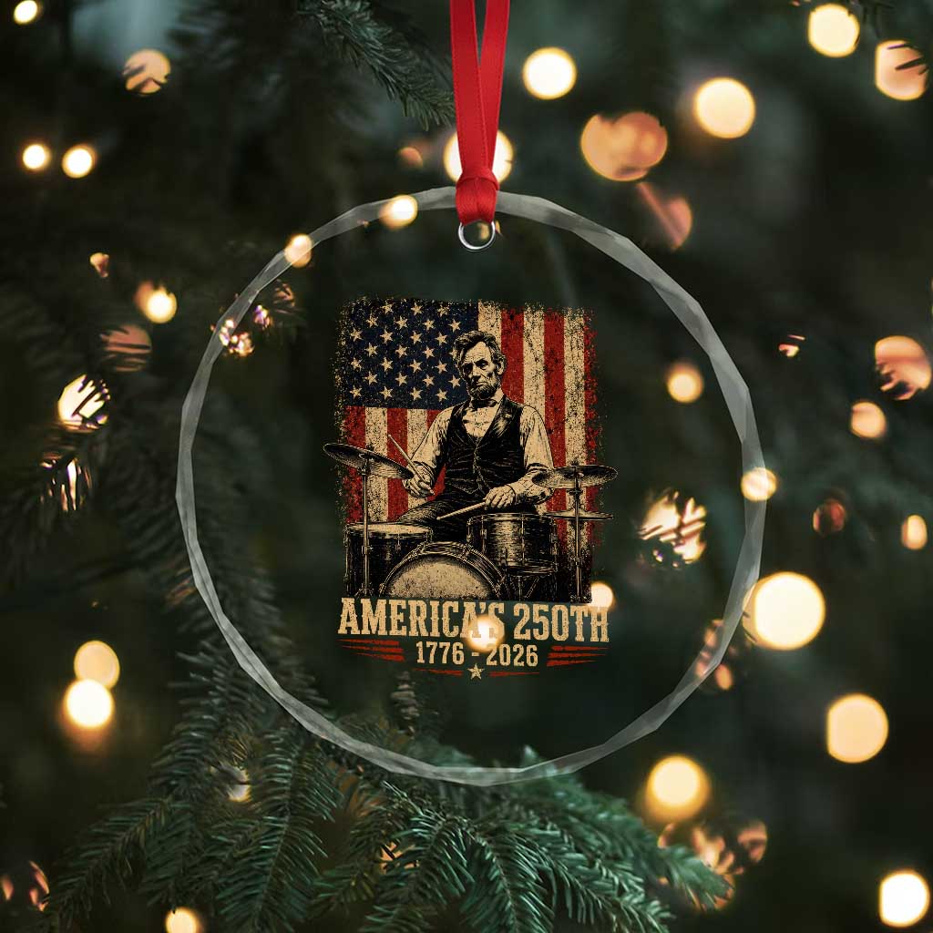 America's 250th Abraham Lincoln Playing Guitar 1776 2026 Crystal Glass Ornament Funny Electric Guitar Player