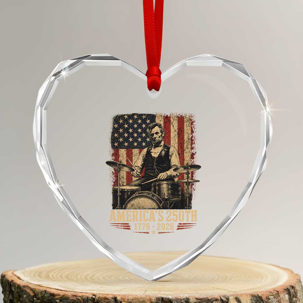 America's 250th Abraham Lincoln Playing Guitar 1776 2026 Heart Crystal Glass Ornament Funny Electric Guitar Player