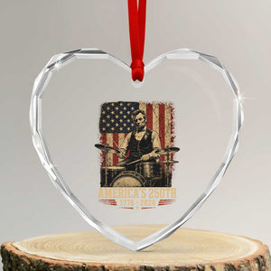 America's 250th Abraham Lincoln Playing Guitar 1776 2026 Heart Crystal Glass Ornament Funny Electric Guitar Player