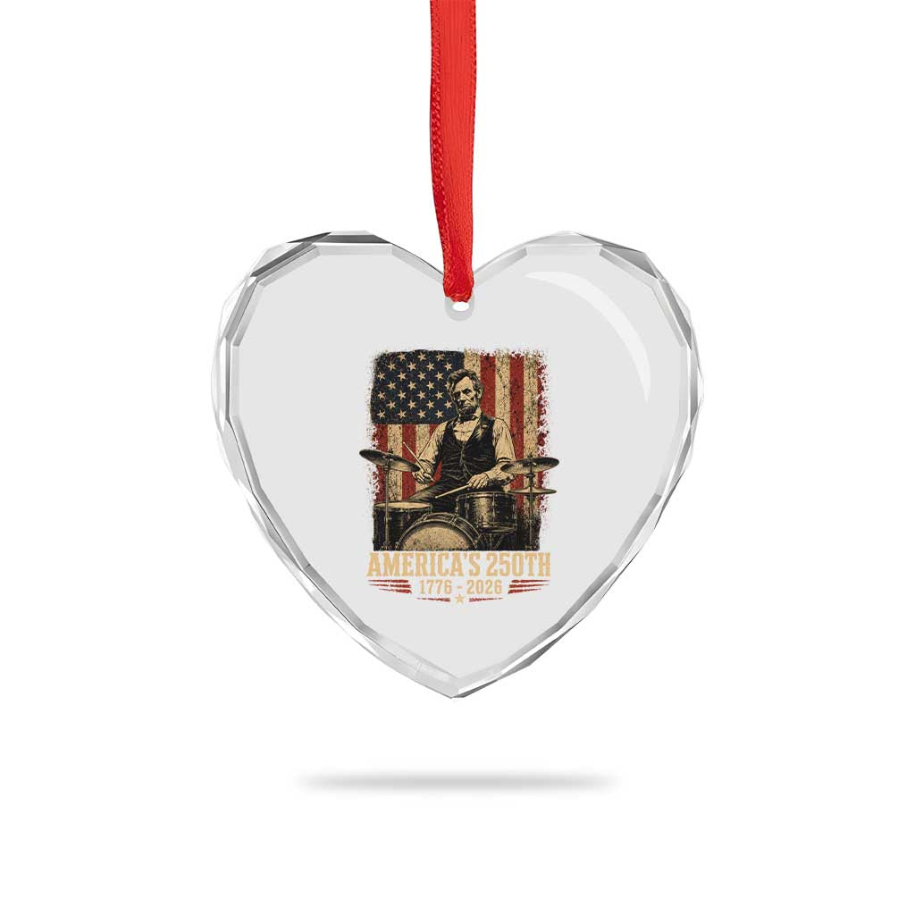 America's 250th Abraham Lincoln Playing Guitar 1776 2026 Heart Crystal Glass Ornament Funny Electric Guitar Player