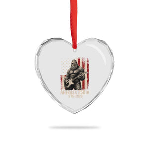 Americas 250th Anniversary 1776-2026 Bigfoot Rock Star Heart Crystal Glass Ornament Playing Electric Guitar Distressed American Flag Graphic