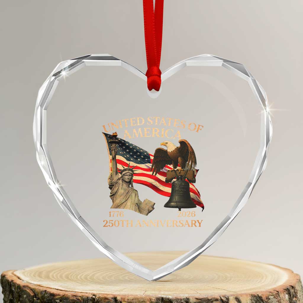 America's 250th Anniversary Heart Crystal Glass Ornament United States Of America 250th Independence Day Freedom TS11 Transparent Glass 3'' Heart Print Your Wear