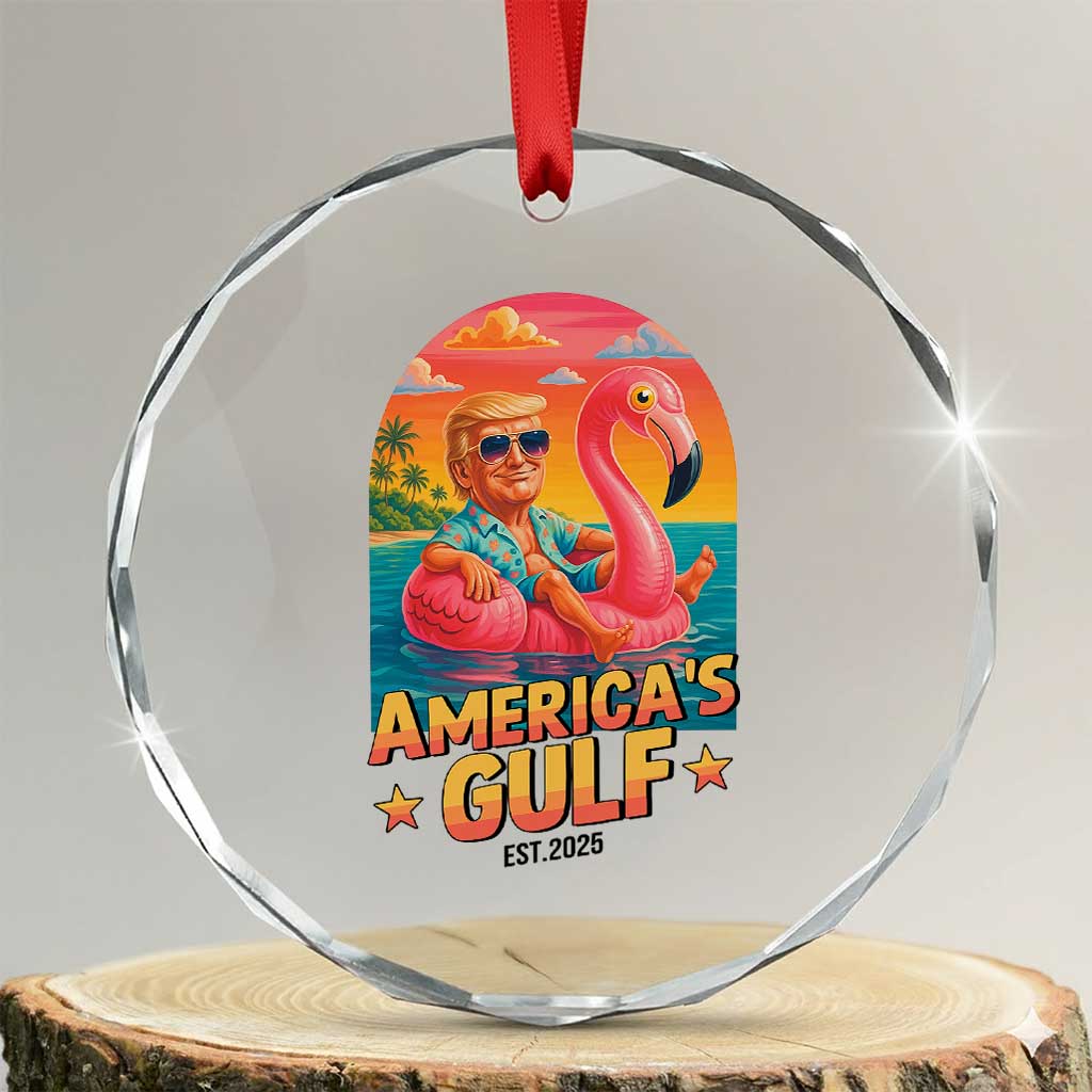 Americas Gulf Est 2025 Crystal Glass Ornament Funny Trump Flamingo Float Patriotic Beach TS02 Transparent Glass 3'' Circle Print Your Wear