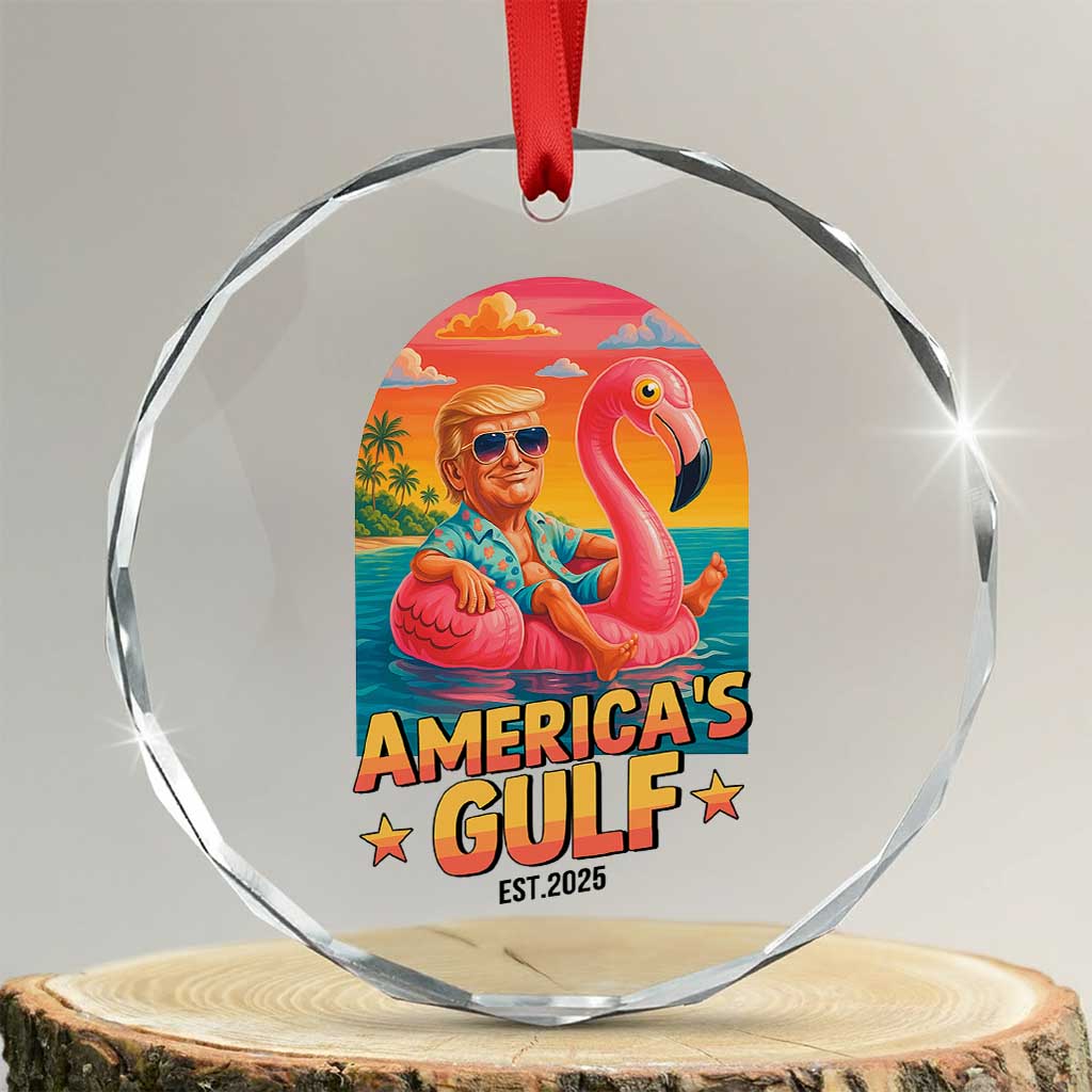 Americas Gulf Est 2025 Crystal Glass Ornament Funny Trump Flamingo Float Patriotic Beach TS02 Transparent Glass 3'' Circle Print Your Wear