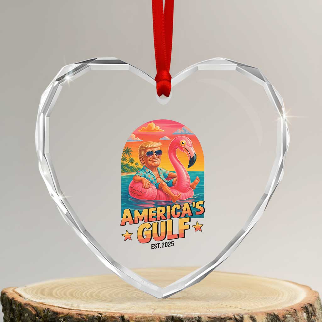Americas Gulf Est 2025 Heart Crystal Glass Ornament Funny Trump Flamingo Float Patriotic Beach TS02 Transparent Glass 3'' Heart Print Your Wear