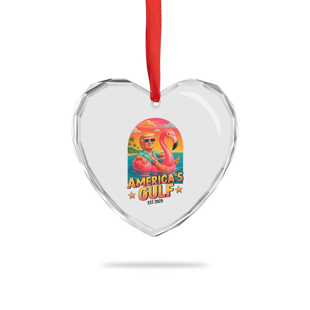 Americas Gulf Est 2025 Heart Crystal Glass Ornament Funny Trump Flamingo Float Patriotic Beach TS02 Print Your Wear