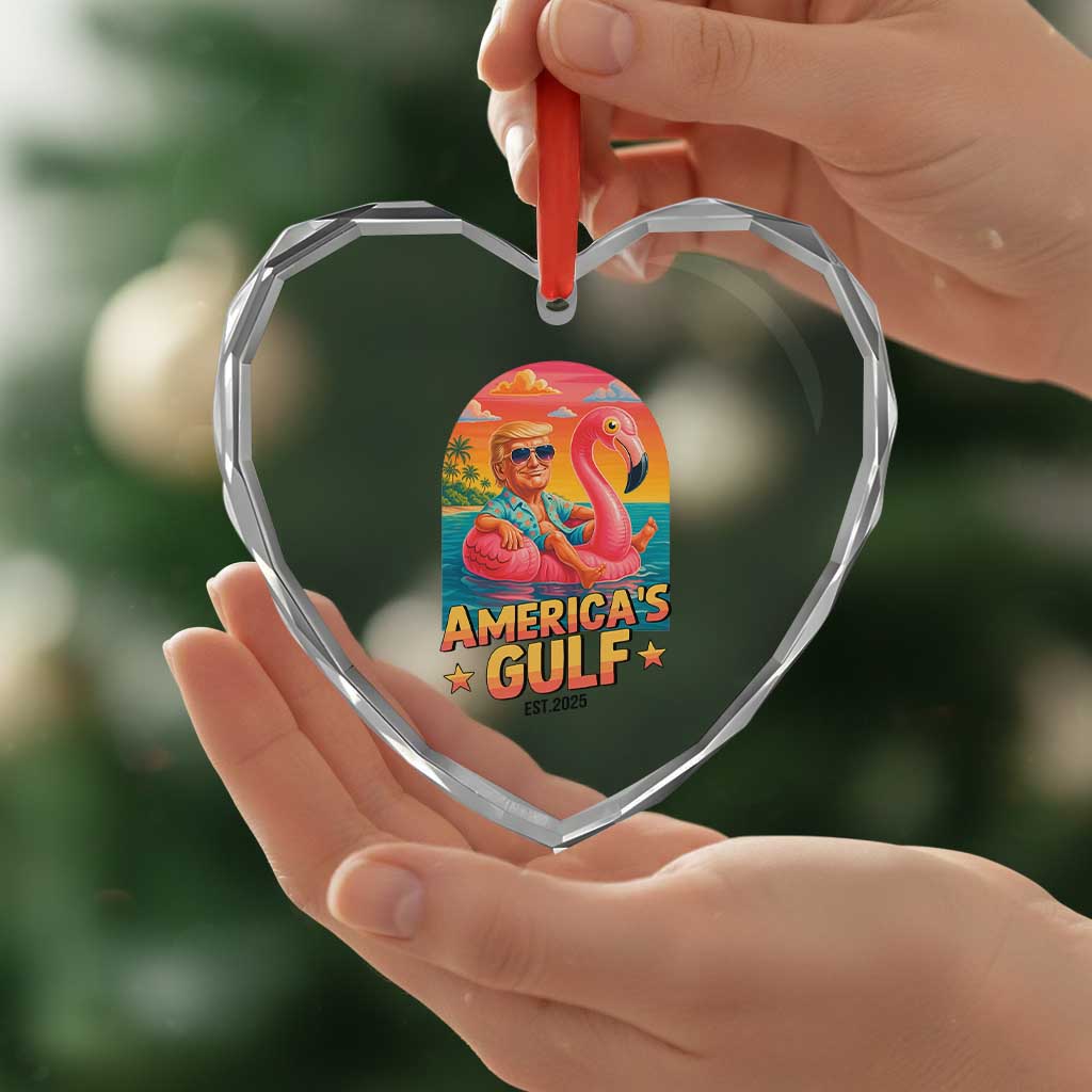 Americas Gulf Est 2025 Heart Crystal Glass Ornament Funny Trump Flamingo Float Patriotic Beach TS02 Print Your Wear