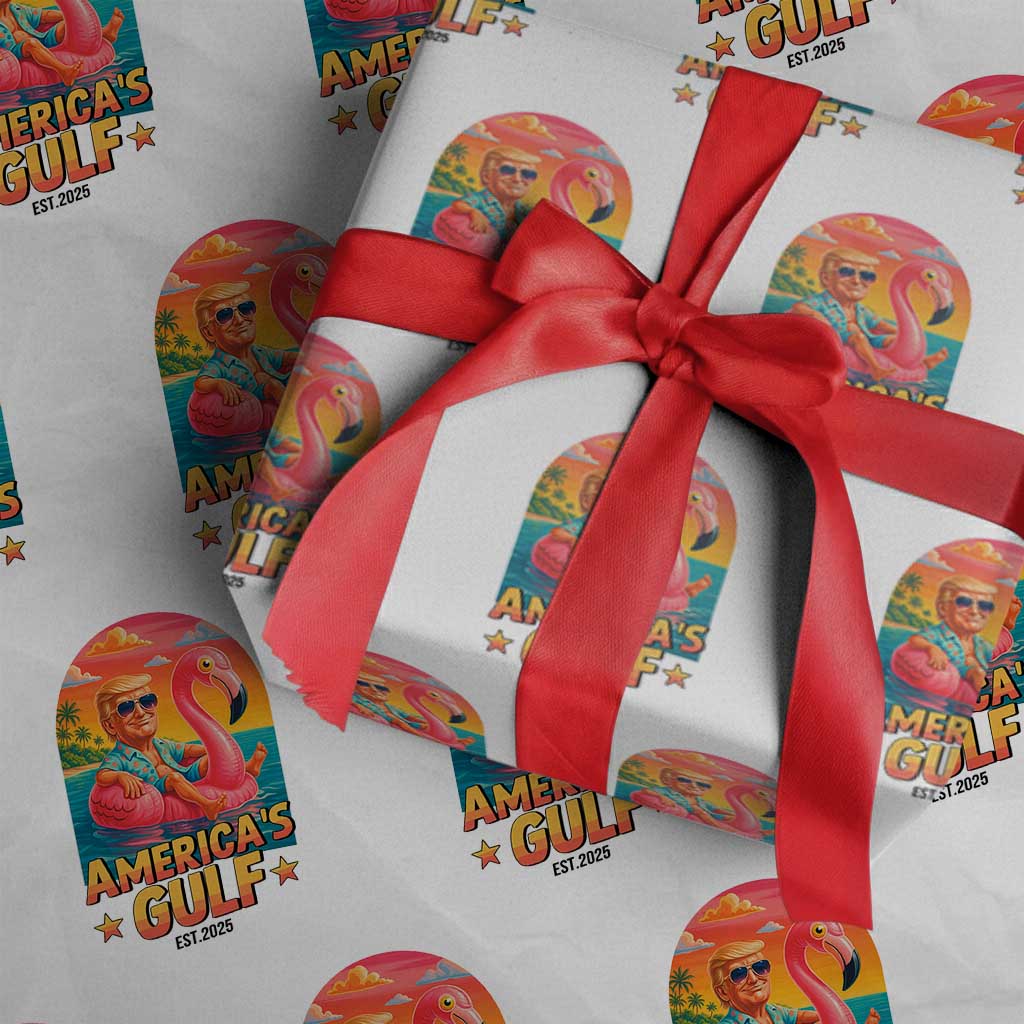 Americas Gulf Est 2025 Wrapping Paper Roll Funny Trump Flamingo Float Patriotic Beach TS02 White Print Your Wear