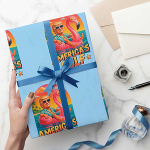 Americas Gulf Est 2025 Wrapping Paper Roll Funny Trump Flamingo Float Patriotic Beach TS02 Light Blue Print Your Wear